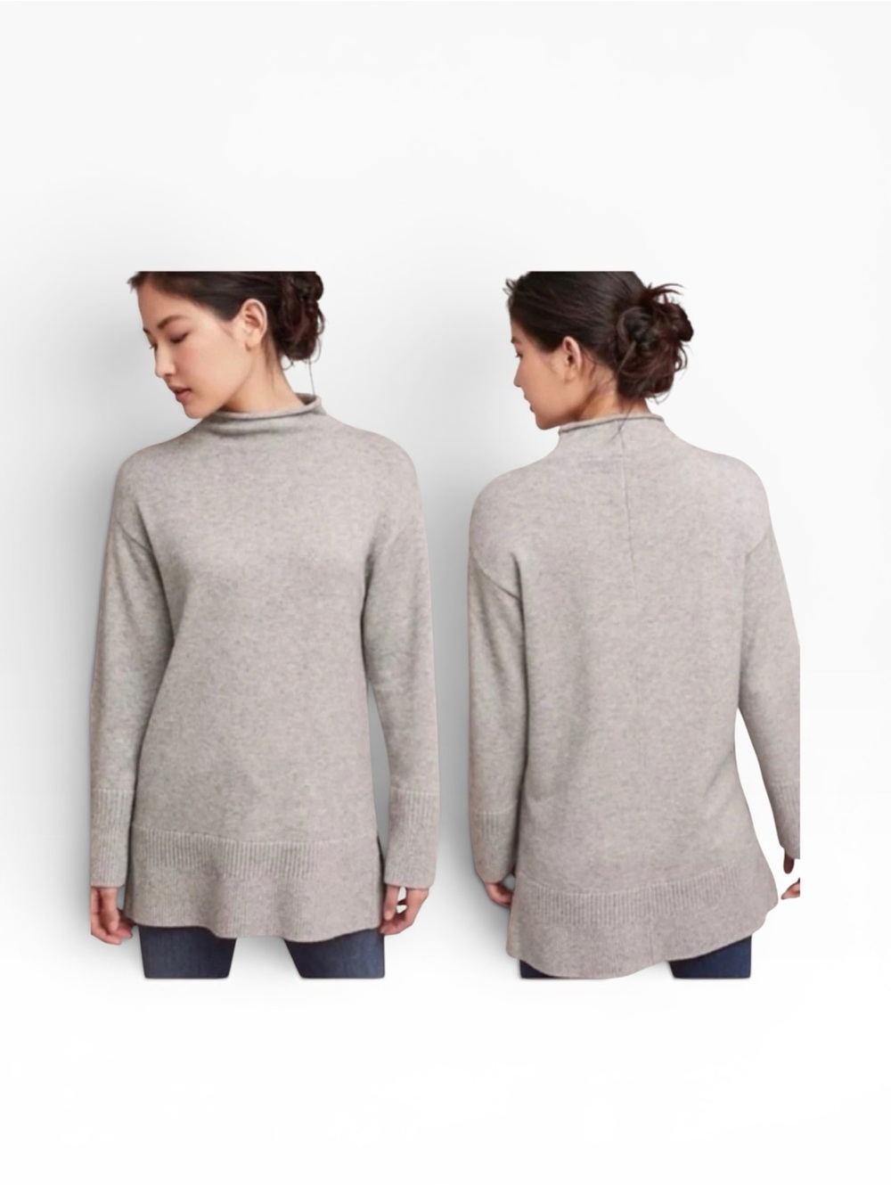 Anthropologie Moth Saskia Mock Neck Tunic Sweater Gray XS Oversized